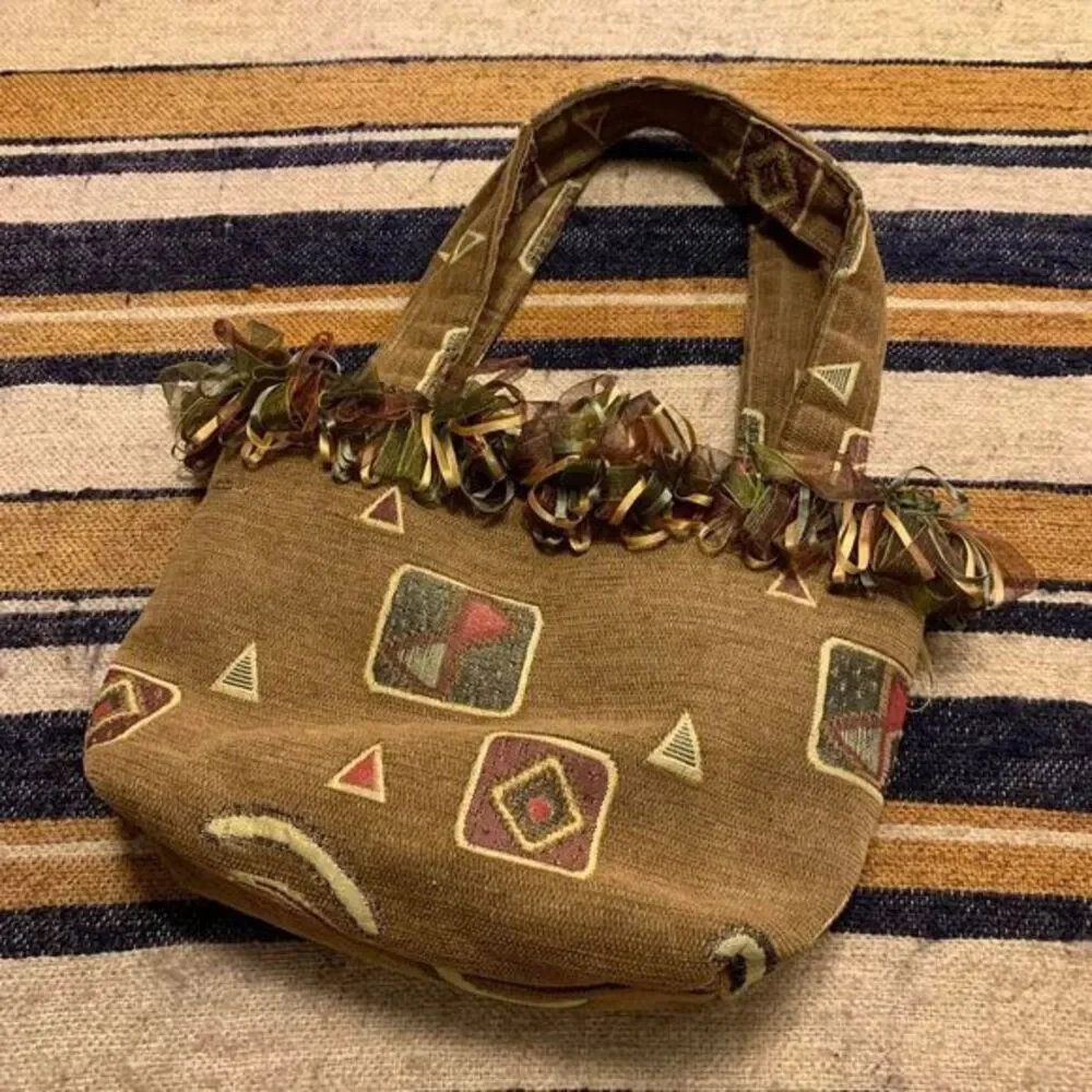 Charlie Bags Mini Tote Purse Tapestry Fabric Artsy Fringe Tassel‎ Funky - Picture 3 of 5